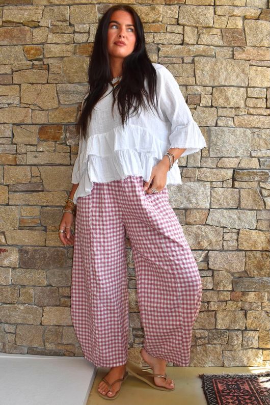 Nonni Gingham Relaxed Barrel Pant Indian Pink